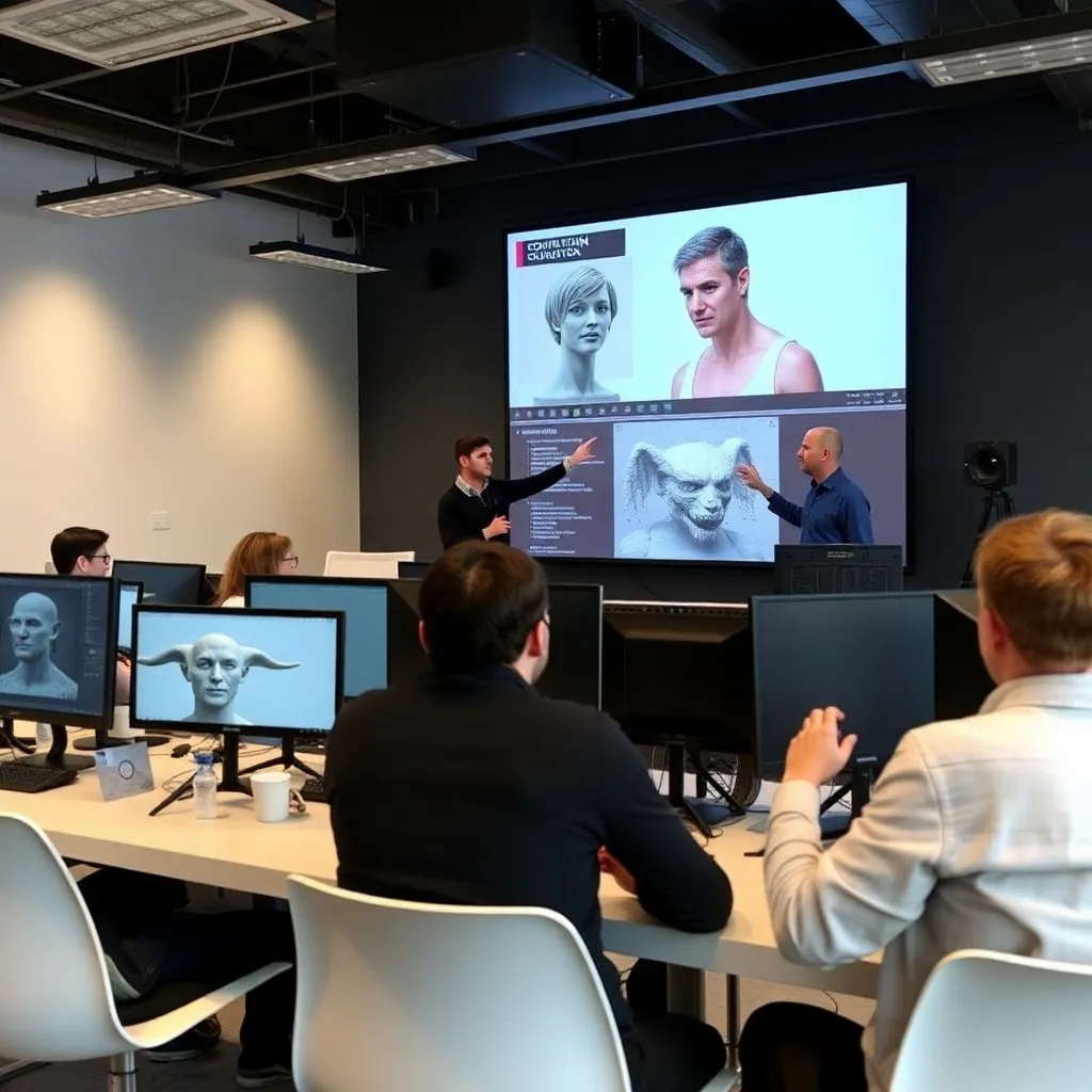 3D-Modellierungs-Workshop mit Studenten an professionellen Workstations