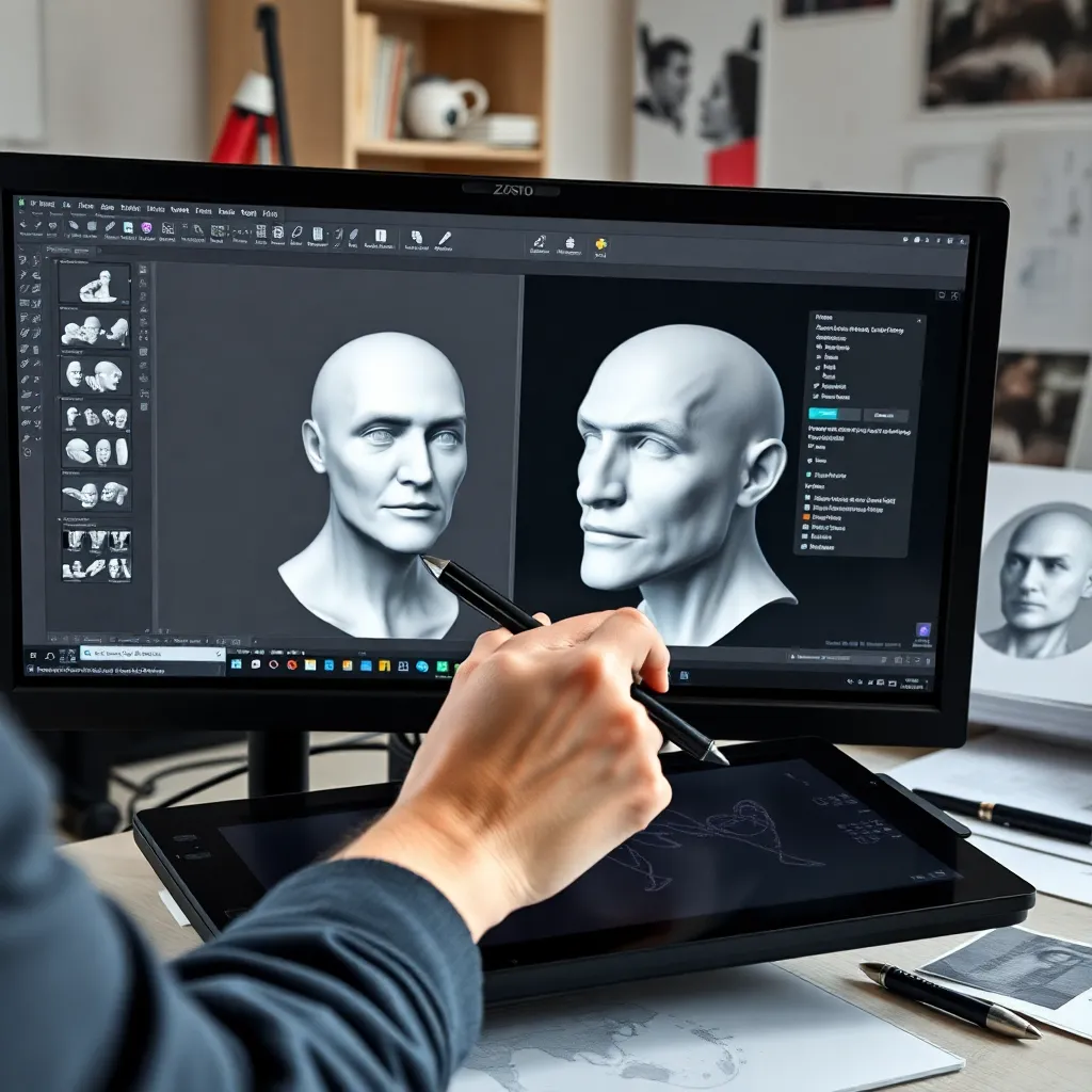 Digitale Skulptur-Grundlagen mit ZBrush-Oberfläche und Modell