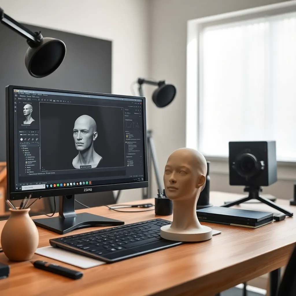 Professioneller Texturierer arbeitet an komplexen Materialien für einen 3D-Charakter