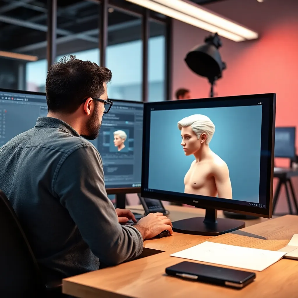 Digitale Skulptur eines Charakterkopfes in ZBrush mit sichtbaren Werkzeugen