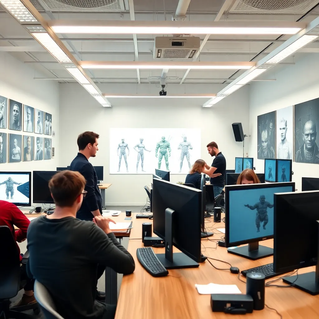 Professioneller Animator arbeitet an Character-Rig für eine 3D-Figur