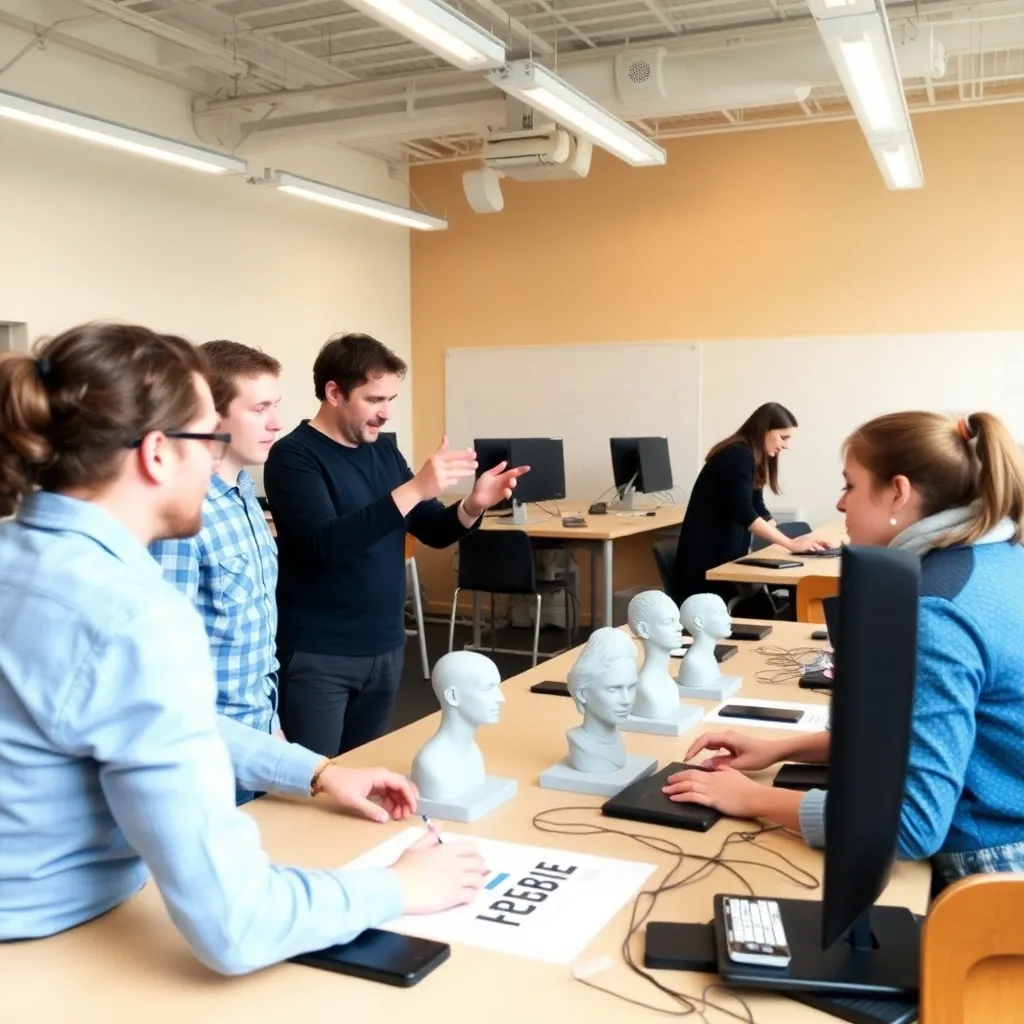 Studenten in spezialisiertem 3D-Modellierungskurs an deutscher Designhochschule