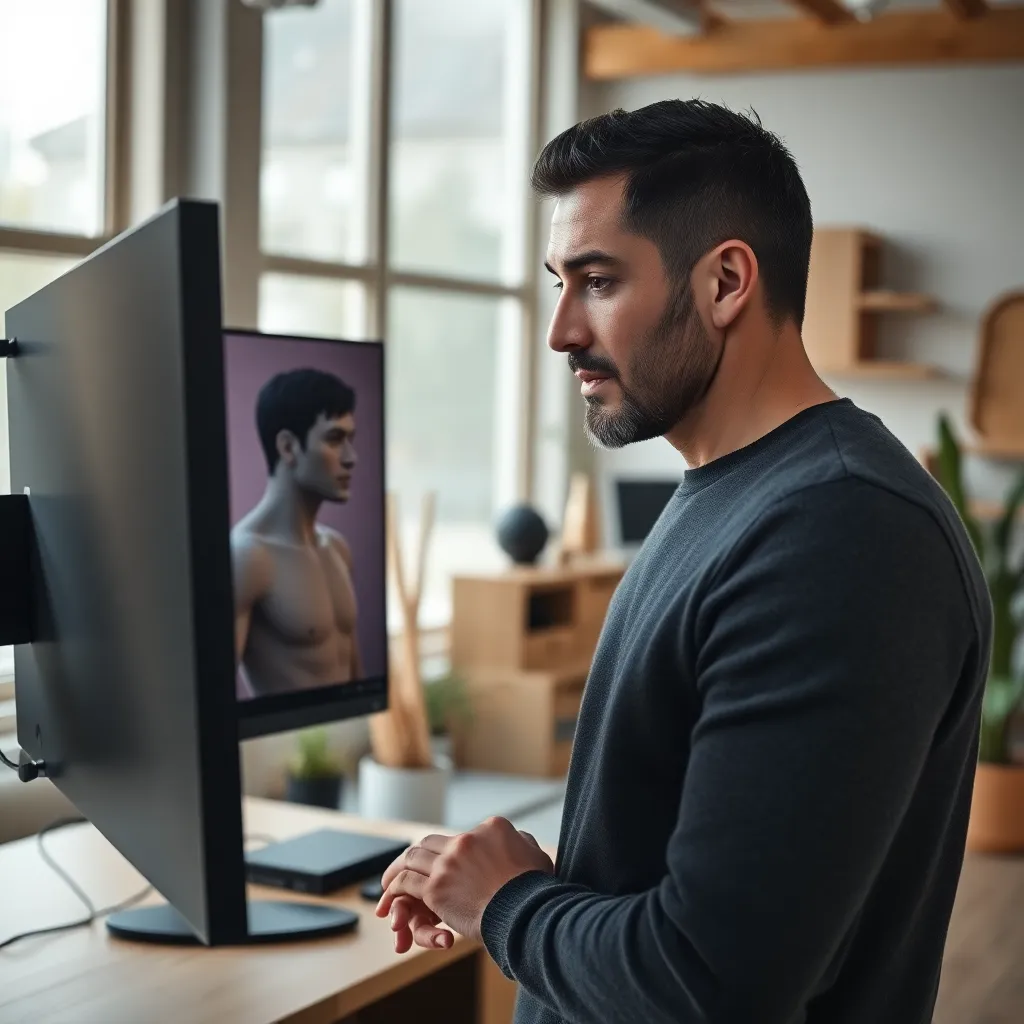 Professioneller Character Designer arbeitet an einem 3D-Modell